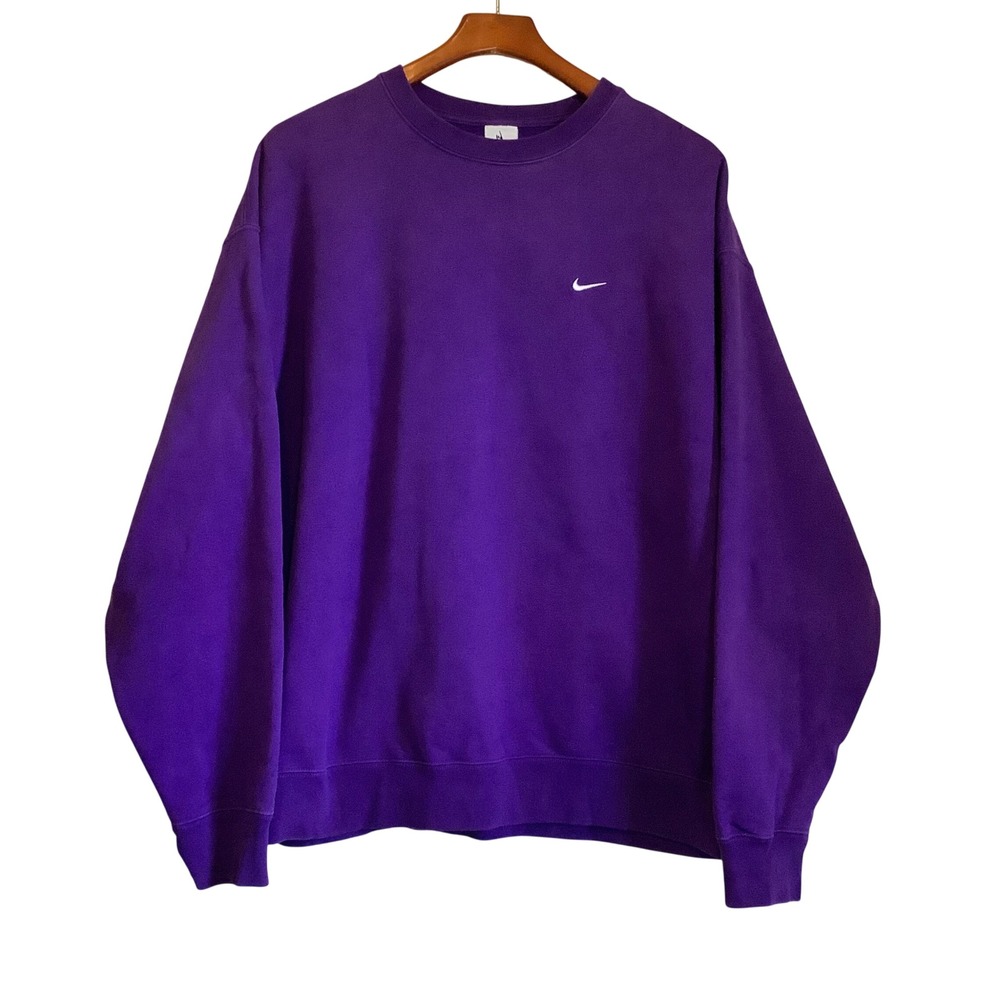 Nike Mens XL Purple Crewneck Sweatshirt Embroidered Swoosh Fleece Pullover